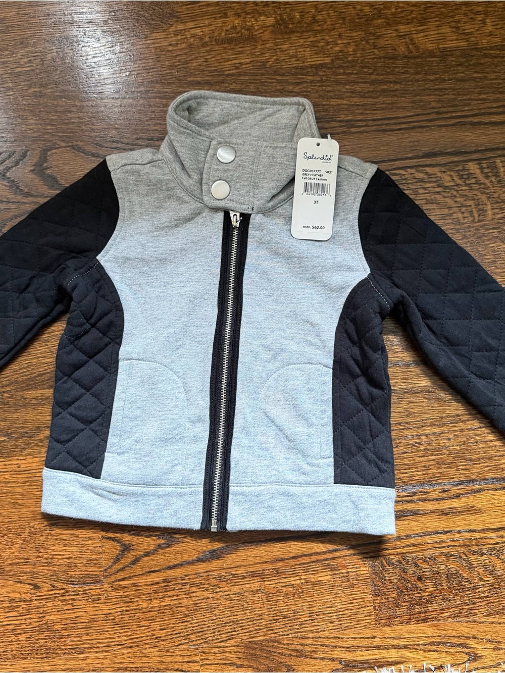 Splendid Gray and Black Quilted Girls' Zip-Up Jacket